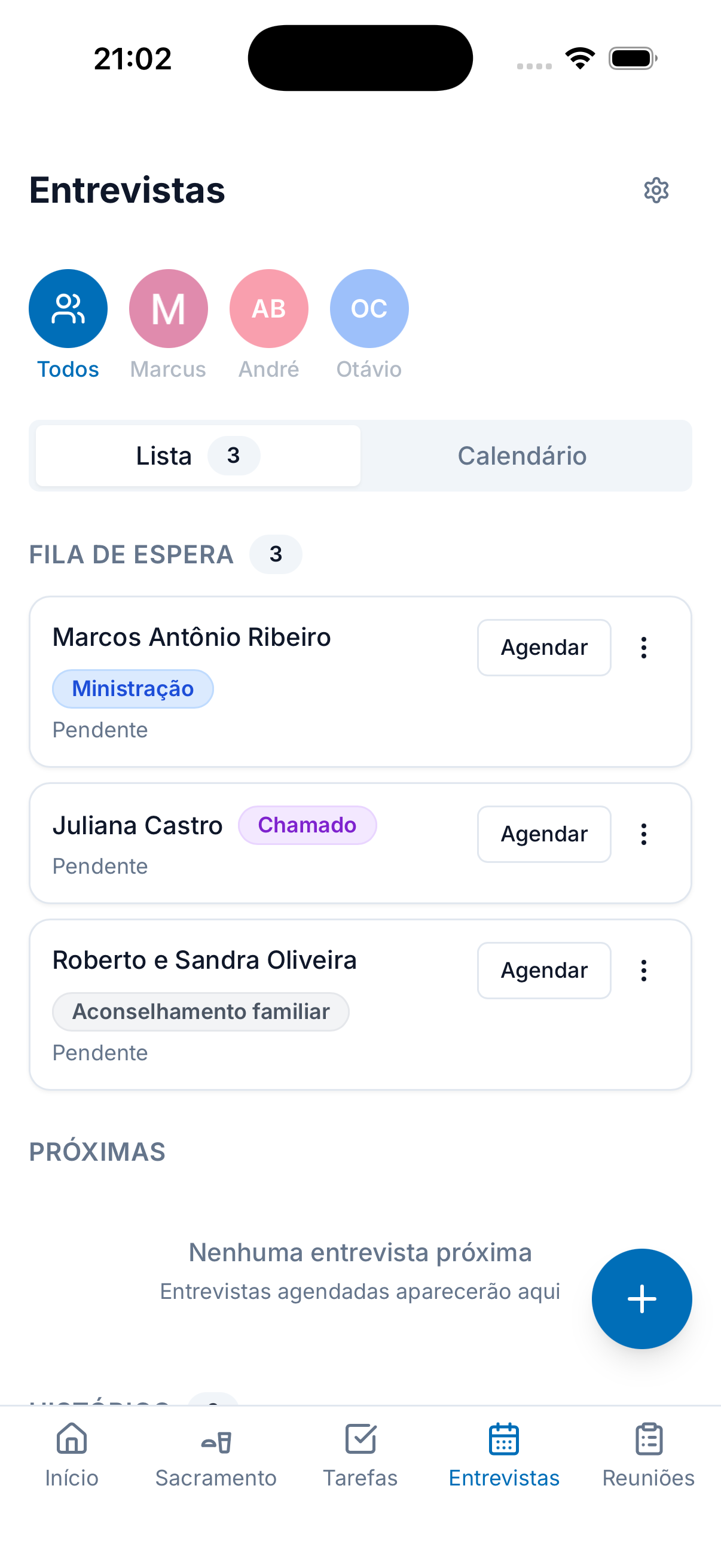 LCA interview scheduling screen